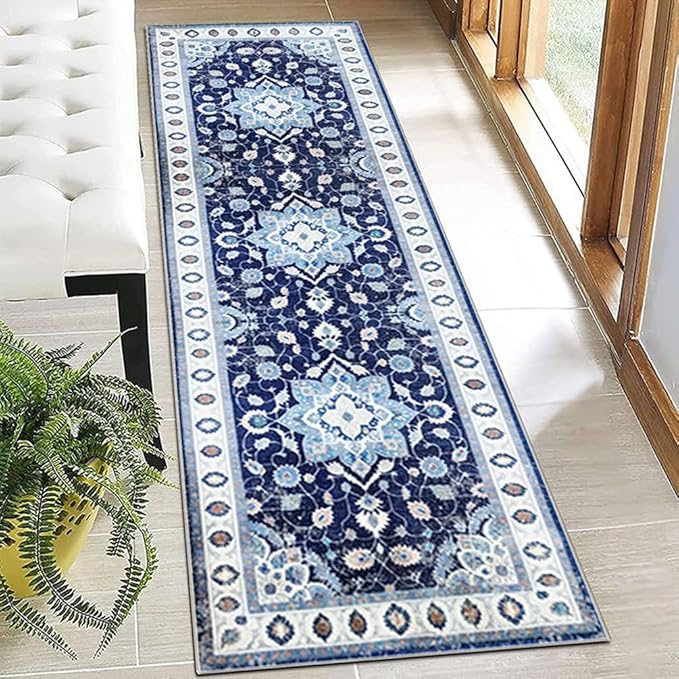 Moroccan Trellis Hallway Runner Rug Non-Slip Washable Geometric Standing Mats Anti-Fatigue Long Farmhouse Kitchen Mat Soft Low-Pile Distressed Area Rugs for Bathroom,Bedroom,Laundry 2.6' X 8'