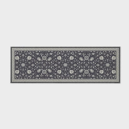 EVERGRACE Hallyway Area Runner Rugs 2x6, Boho Floral Faux Wool Indoor Outdoor Rugs, Washable Rugs for Bedroom Bathroom Living Room Kitchen, Low Pile Floor Mat Carpet for Home Decor, Ebony Black