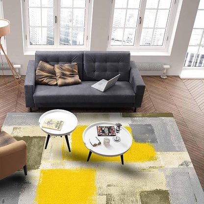 Yellow Rectangular Area Rugs for Living Room Bedroom 5 x 8 ft Abstract Paint Texture Modern Art Non-Shedding Soft Low Pile Rug Non Slip Washable Rug for Nursery Entryway Playroom