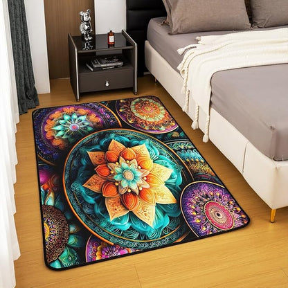 Vintage Mandala 3 x 5 Area Rug Victorian Decor Damask Rugs for Living Room | Antique Decor Boho Floral Washable Rug, Bohemian Paisley Medallion Carpet Indoor Floor Mat
