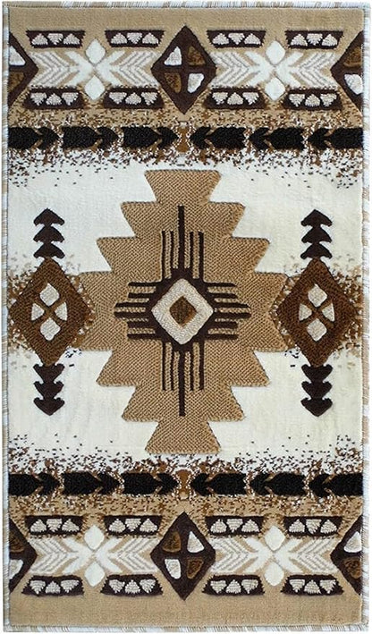 YHSF South West Native American Area Rug C318 - Easy Clean, Thick, Soft, Durable Native Tribal American Indian Inspired Rug for Bedroom/Living Room and More - Ivory, 2 Feet x 3 Feet 4 Inches