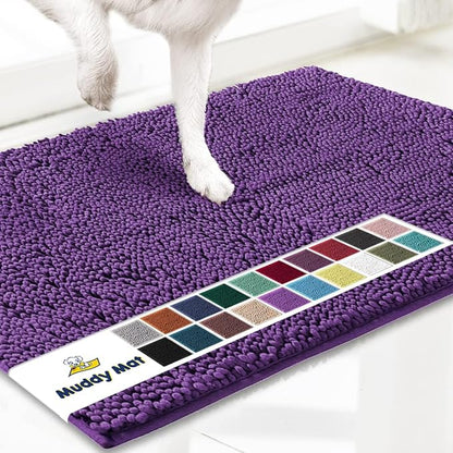 Muddy Mat® | Super Absorbent Door Mat Indoor, Microfiber Quick Dry Chenille Entryway Rug, Non-Slip Front Door Mat, Indoor Mats for Entryway, Machine Washable Pet Rug, Purple 48"x60"