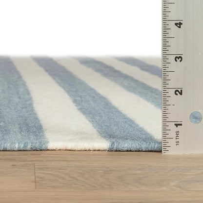 Home Conservatory Ladder Stripe Blue/Ivory Handwoven Wool 5 X 8 Feet, Blue/Ivory Stripe Pattern