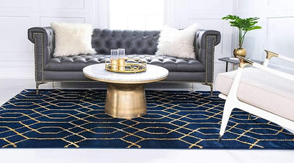 Unique Loom Marilyn Monroe Glam Collection Area Rug - Trellis (5' 1' x 8' Rectangle, Navy Blue Gold/ Gold)