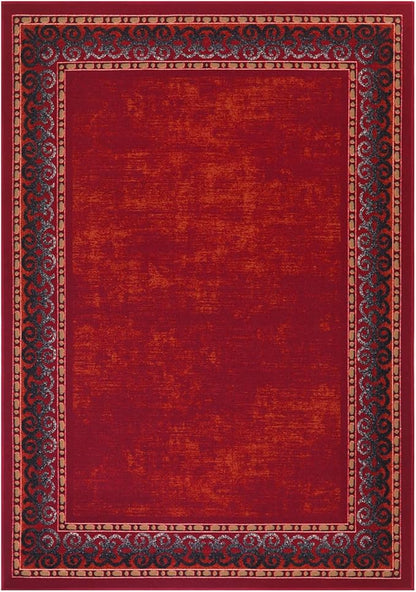 Antep Rugs Alfombras Bordered Modern 3x5 Non-Slip (Non-Skid) Low Pile Rubber Backing Indoor Area Rug (Maroon Red, 3' x 5')