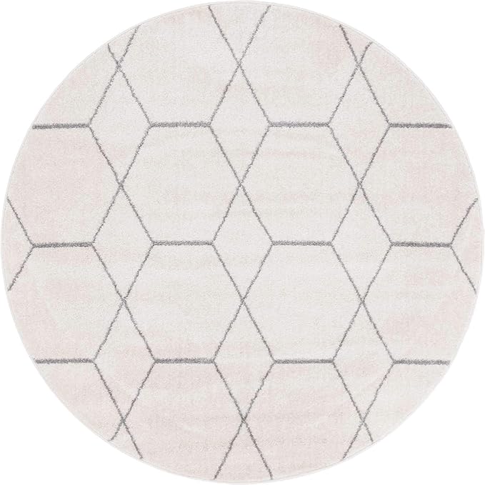 Unique Loom Trellis Frieze Collection Area Rug - Geometric (5' 1" Round Ivory/Gray)
