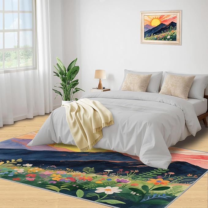 Boho Sun Runner Rugs 2x4ft, Minimalist Line Small Entryway Mats, Geometric Solar Laundry Room Rug Non Slip Durable Throw Rugs for Front Door Bedroom Bedside