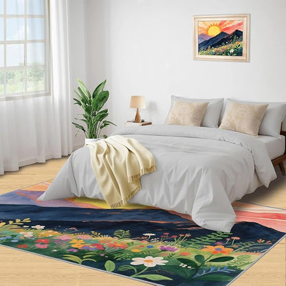 Boho Sun Area Rugs 4x5ft, Minimalist Line Kids Play Rug, Geometric Solar Throw Rugs Bedroom Fluffie Soft for Coffee Shop Living Room Under Table Game Room
