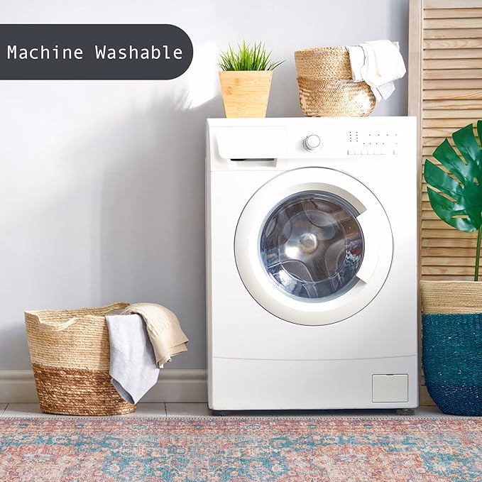 GLN Rugs Traditional Collection - Machine Washable Area Rug, Traditional Washable, Non Slip, Low Pile Chenille Rug, Living Room, Bedroom, Kitchen Rug (5' x 7' Terra/Green)