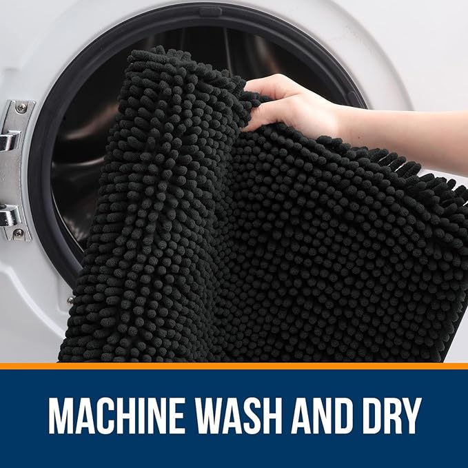 OLANLY Bathroom Rugs 70x24, Extra Soft Absorbent Chenille Bath Rugs, Rubber Backing Quick Dry, Machine Washable Bath Mats for Bathroom Floor, Tub and Shower, Home Decor Accessories, Black