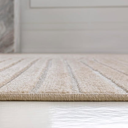 JONATHAN Y Hallie High-Low Curve Beige/Cream 5x8 Indoor/Outdoor Area Rug, Minimalist Geometric, Pet Friendly, for Patio, Backyard, Living Room, Bedroom, Office, Hose-Washable (SCN100D-5)