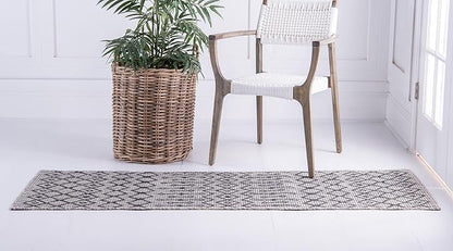 Unique Loom Outdoor Trellis Collection Area Rug - Tribal Trellis (2' x 8' Runner, Gray/ Black)
