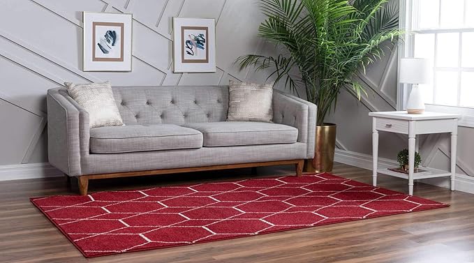Unique Loom Trellis Frieze Collection Area Rug - Geometric (9' x 12' 2", Red/ Ivory)