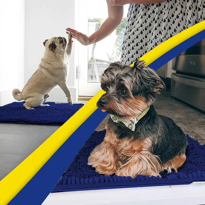 Muddy Mat® Original Dog Door Mat for Muddy Paws, Super Absorbent Microfiber, Non-Slip Washable Pet Rug, Quick Dry Chenille Entryway Carpet, Machine Washable Indoor Outdoor mat, Navy Blue 36"x120"