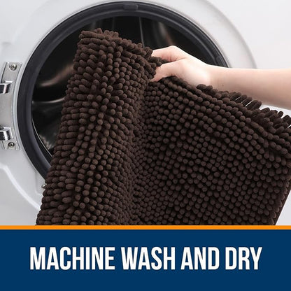 OLANLY Bathroom Rugs 40x24, Extra Soft Absorbent Chenille Bath Rugs, Rubber Backing Quick Dry, Machine Washable Bath Mats for Bathroom Floor, Tub and Shower, Home Decor Accessories, Brown