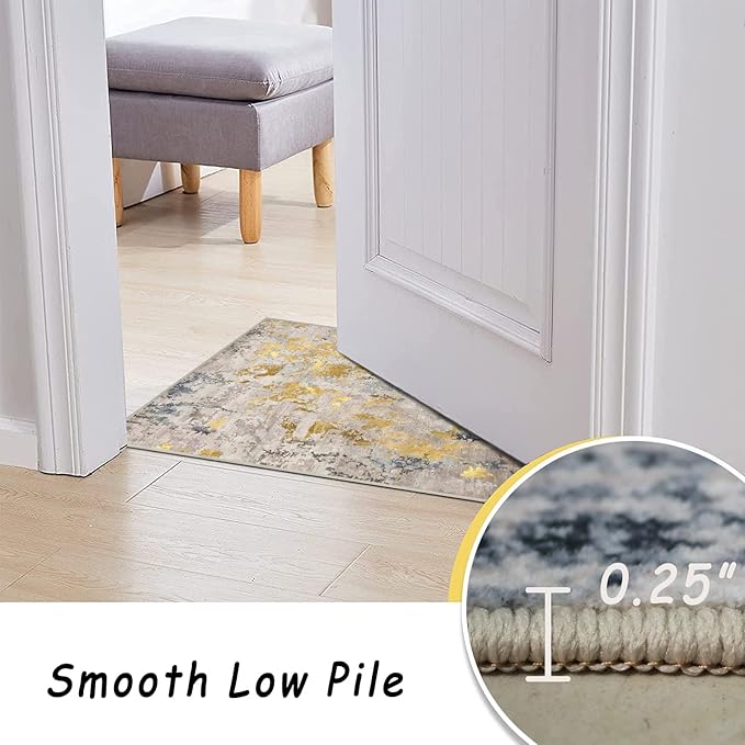 vivorug Washable Rug, Ultra Soft Area Rug 6x9, Non Slip Abstract Rug Carpet, Stain Resistant Rugs for Living Room Bedroom, Modern Fluffy Rug (Grey/Mustard, 6'x9')
