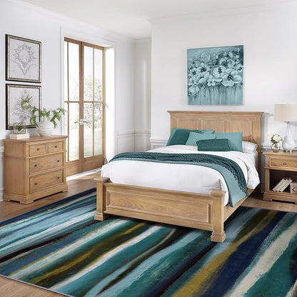 Abstract 8x10 Area Rug, Modern Stripe Teal Rugs for Living Room, Washable Soft Large Non-Slip Floor Carpet for Dining Room Office Bedroom Farmhouse Decor - Teal/Multi