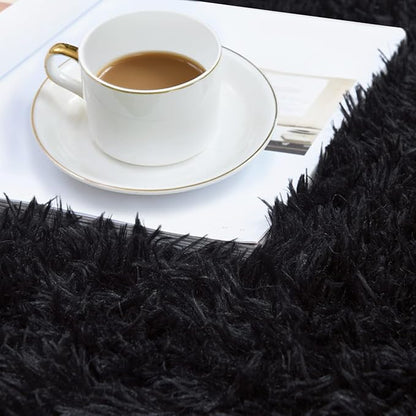 duduta Black Soft Fluffy Rug 4x6 ft, Shag Fuzzy Plush Rectangle Carpet for Bedroom Nursery Living Room Home Decor