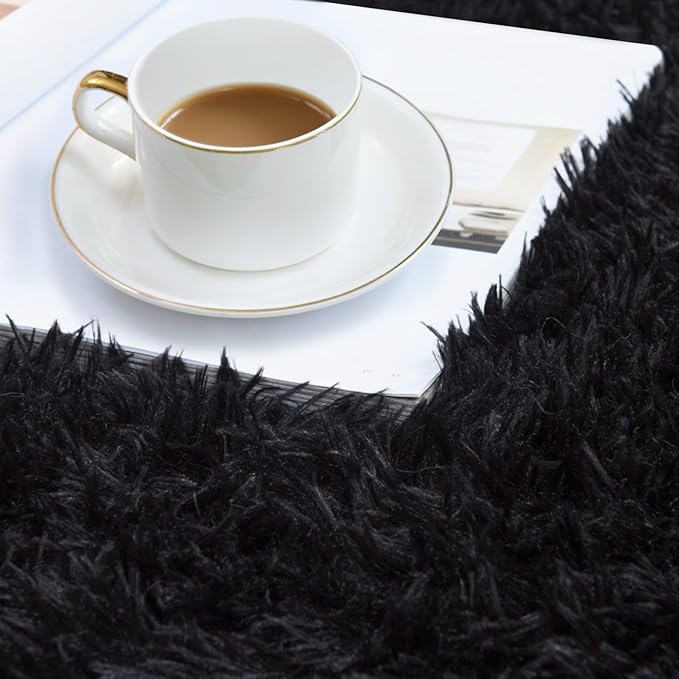 duduta Black Soft Fluffy Rug 5x8 ft, Shag Fuzzy Plush Rectangle Carpet for Bedroom Nursery Living Room Home Decor