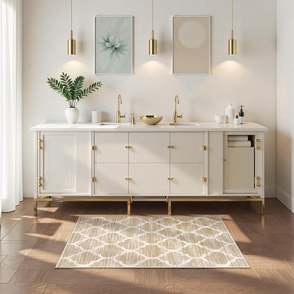 Lahome Moroccan Runner for Hallway - 2x4 Area Rug Washable Non-Slip Soft Bathroom Runner Ultra-Thin Small Kitchen Mat, Modern Print Distressed Floor Runners for Entryway Bedroom （(Taupe, 2'x4')