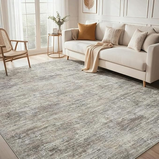 Garvee Solid Color Area Rugs 9x12 Large Living Room Rug with Rubber Backing, Stain Resistant Modern Rug Non Shedding Low Pile Soft Carpet, Foldable Thin Mats for Bedroom, Dining Room, Nursery, Camel