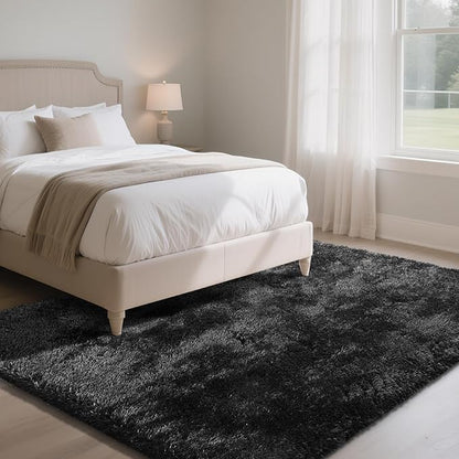 Fluffy Rug Shaggy Area Rug, Black 5x8 Area Rugs for Bedroom, Small Bedside Rug, Soft Fluffy Shaggy Entryway Throw Rugs for Living Room Bedroom Kids Room Home Decor