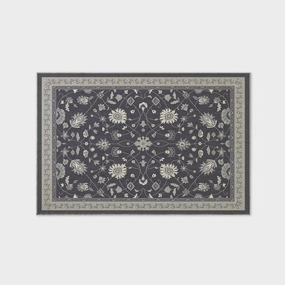 EVERGRACE Area Rugs for Living Room 6x9, Boho Floral Faux Wool Indoor Outdoor Rugs, Washable Rugs for Bedroom Dining Room Entryway Kitchen, Low Pile Floor Mat Carpet for Home Decor, Ebony Black