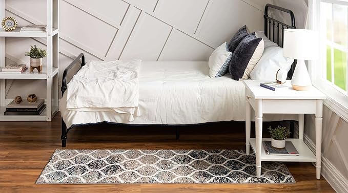 Rugs.com Lattice Frieze Collection Rug – 2' x 4' Runner Blue Multi Medium Rug Perfect for Living Rooms, Large Dining Rooms, Open Floorplans