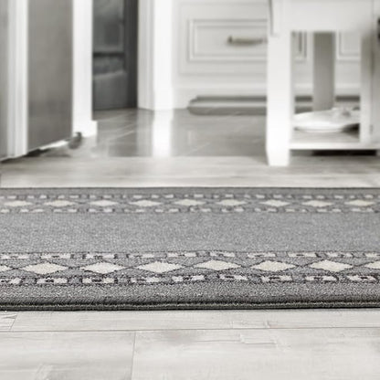 Antep Rugs Alfombras Modern Bordered 2pc Non-Skid (Non-Slip) Low Profile Pile Rubber Backing Indoor Kitchen Runner Rugs (Gray, 2pc Set)