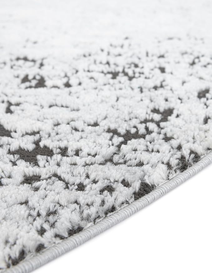 Rugs.com Leipzig Collection Rug – 4 Ft Round Gray Low-Pile Rug Perfect for Kitchens, Dining Rooms