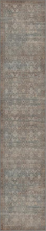 Bavni 2x7 Runner Rug Machine Washable Boho Runners for Hallway,Ultra-Thin Low Pile Rug,Lightweight Indoor Carpet,Non Slip Floral Runners for Enrtyway, Corridor, Home Office, Kitchen,Grayish Blue
