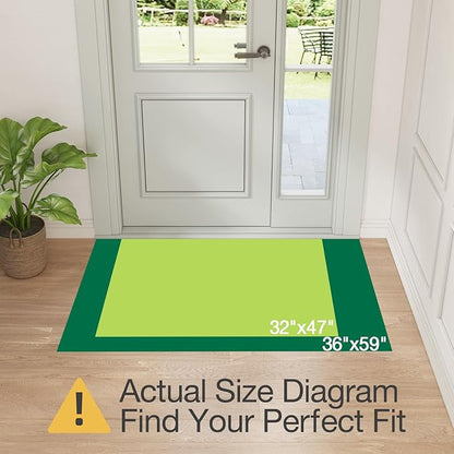 LUMI Indoor Thin Door Mat, 36x59 Washable Small Inside Doormat, Non Slip Low Pile Oriental Floor Carpet, Vintage Distressed Area Rug for Front Door,Entrance,Bedroom, Celadon