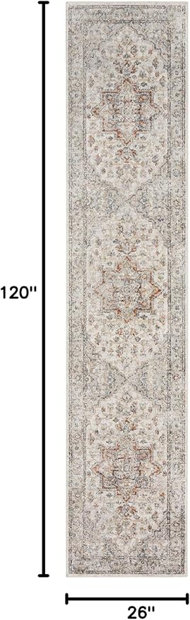 Nourison Home Astra Machine Washable Grey Multicolor 2'2" x 10' Area Rug - Easy Clean, Non Shedding, Bed Room, Living Room, Dining Room, Kitchen (10' Runner)