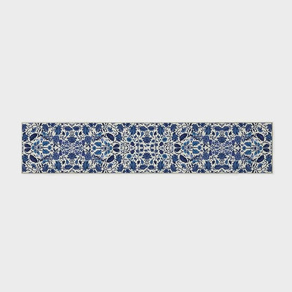 EVERGRACE Hallyway Area Runner Rugs 2x10, Boho Floral Faux Wool Indoor Outdoor Rugs, Washable Rugs for Bedroom Dining Room Living Room Kitchen, Low Pile Floor Mat Carpet for Home Decor, Celtic Blue