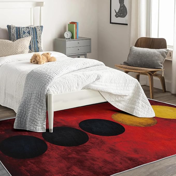 Geometric Area Rug, 8x10, Red, Modern, Abstract, Machine Made, Low Pile, Non Slip, Washable, Stain Resistant, Foldable, Indoor Use