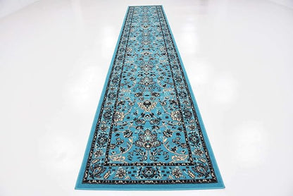Unique Loom Sialk Hill Collection Area Rug - Washington (2' 11" x 16' 5" Runner Turquoise/Black)