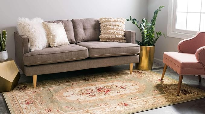 Unique Loom Versailles Collection Traditional Classic Floral Motif Area Rug (7' 0 x 10' 0 Rectangular, Green/ Ivory)