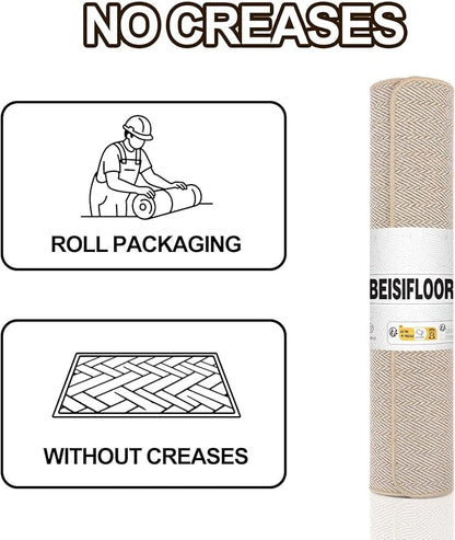 Ultra Thin Door Mat Indoor Entrance 24"x36", Low-Profile Indoor Door Mat, Non Slip Entry Mat Rubber Backing Unique Herringbone Design Inside Doormat Dirt Trapper Entryway Mats, Beige