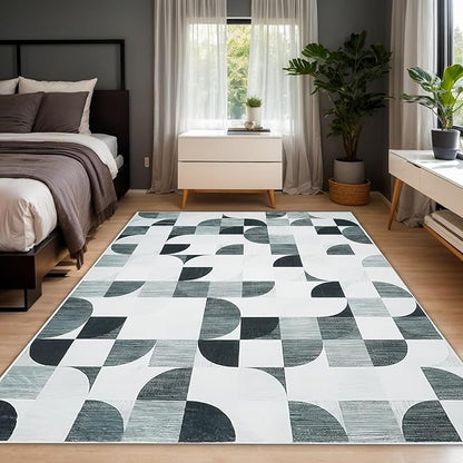 Modern Abstract Rug 5x7 Machine Washable, Boho Area Rugs for Living Room Bedroom Low-Pile, Large Throw Floor Carpet Non Slip Ultra-Thin Soft Indoor Gray