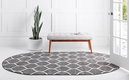 Rugs.com Lattice Frieze Collection Rug – 3' 3 x 5' 3 Oval Dark Gray Medium Rug Perfect for Living Rooms, Large Dining Rooms, Open Floorplans