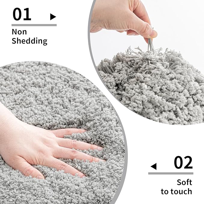 Small Bathroom Rug 17x24 Non Slip Gray Fluffy Bath Mat for Bathroom Floor Washable Plush Luxury Bath Rug for Tub Soft Shaggy Absorbent Shower Mat