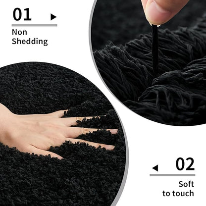 Bathroom Rug 24x48 Non Slip Fluffy Bath Mat for Bathroom Floor Washable Plush Luxury Bath Rug for Tub Soft Shower Mat, Black