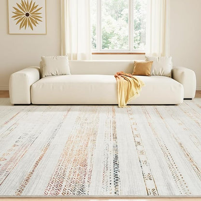 6x9 Area Rugs for Living Room Machine Washable Rug Distressed Indoor Carpet Neutral Moroccan Boho Rug Ultra Soft Area Rug for Bedroom Dining Room Playroom Office, Multi-Color