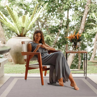 CAMILSON Outdoor Rug 5x7,Modern Outside Rugs for Patios Porches Waterproof Durable Washable Non-Shedding, Easy-to-Clean Indoor Outdoor Area Carpet (5 x 7, Bordered - Gray/White)