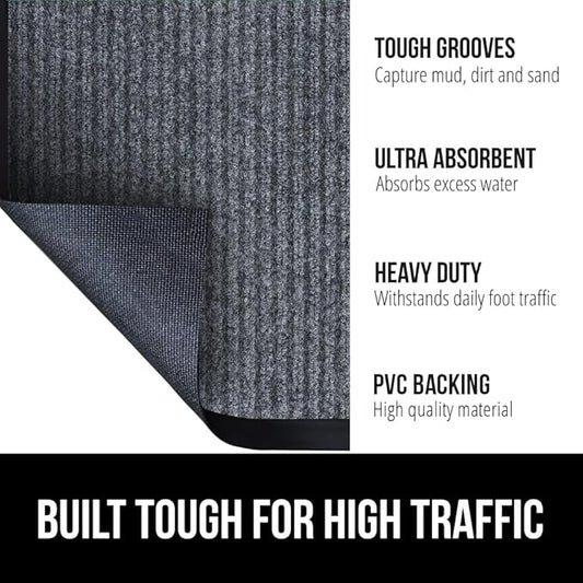 GORILLA GRIP Waterproof Traffic Guard Door Mat, 70x24, Heavy Duty Entryway Mats, Strong Rubber Back Commercial Rugs for Office Hallway, Garage Floor and Home, Low Profile Carpet Runner, Charcoal Gray