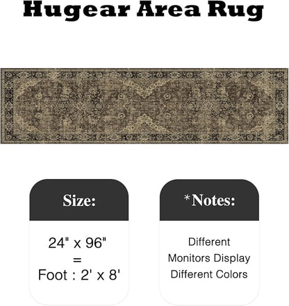 HUGEAR 2x8 Runner Rug Hallway Machine Washable Retro Brown Vintage Floral Low Pile Carpet Distressed Long Throw Rug Bedroom Office Bathroom Kitchen Laundry Non Slip Soft Lightweight