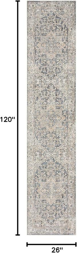 Nourison Home Astra Machine Washable Grey/Blue 2'2" x 10' Area -Rug, Easy -Cleaning, Non Shedding, Bed Room, Living Room, Dining Room, Kitchen (2x10)