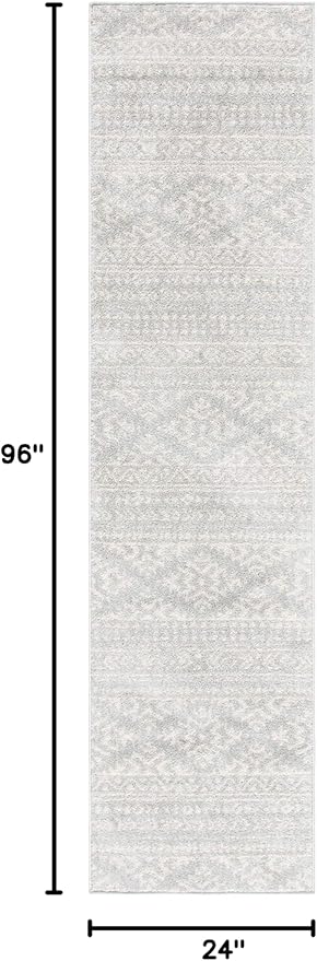 SAFAVIEH Tulum Collection Runner Rug - 2' x 8', Light Grey & Ivory, Moroccan Boho Tribal Design, Non-Shedding & Easy to Clean, Ideal for Living Room, Hallway, Foyer, Entryway, Bedroom (TUL272F)
