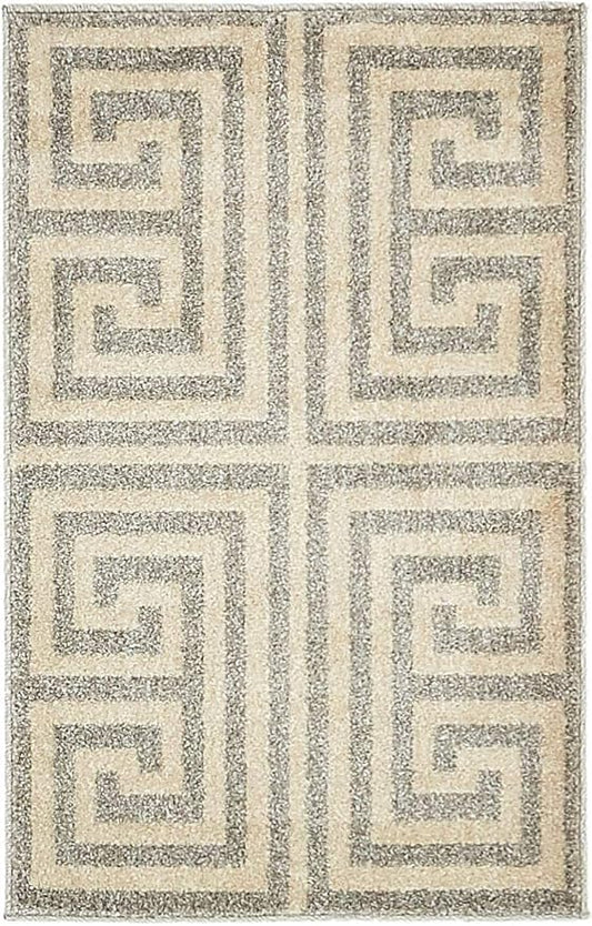 Unique Loom Athens Collection Classic Geometric Modern Border Design Area Rug (2' 0 x 3' 0 Rectangular, Gray/ Beige)