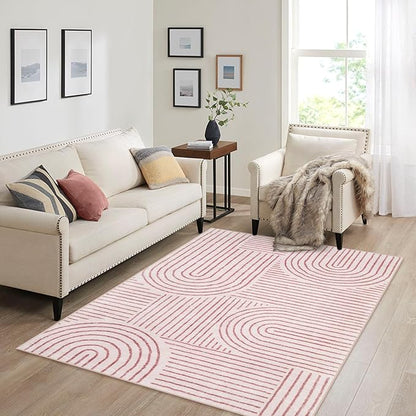 Lahome Abstract Washable Rugs, 4x6 Pink Rug for Bedroom Nursery Soft Non Slip Modern Living Room Rug, Ultra-Thin Non-Shedding Throw Carpet for Entryway Kitchen Office(4'x6',Pink)